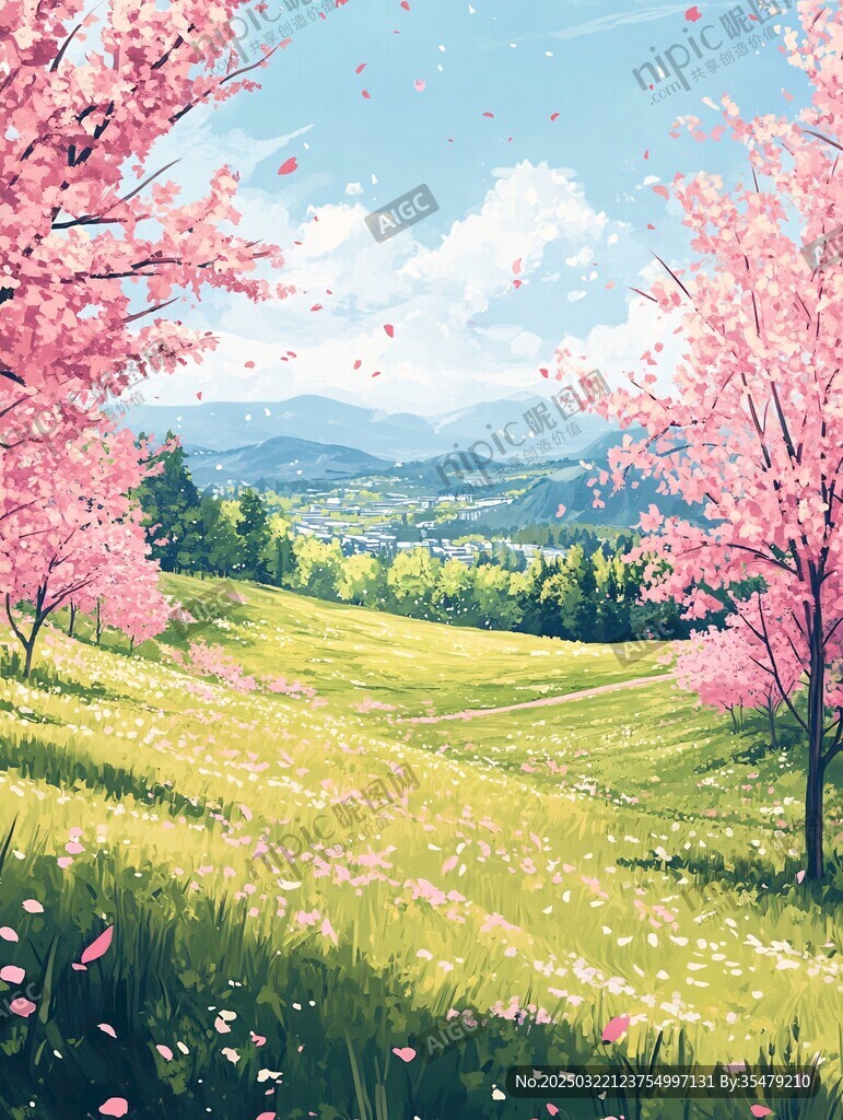 樱花盛开的山谷