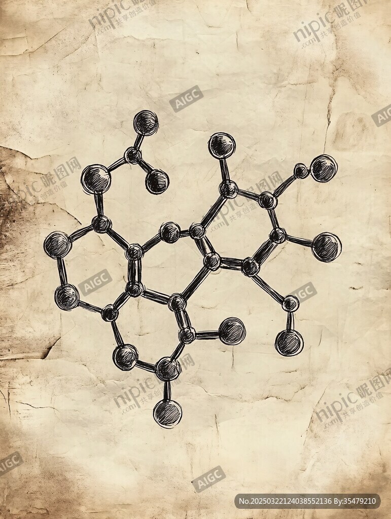 分子结构在旧纸上的手绘表示