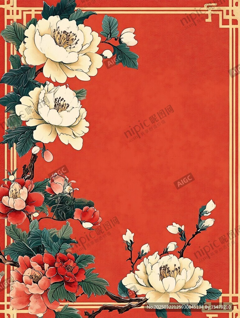 红色背景上的花卉图案