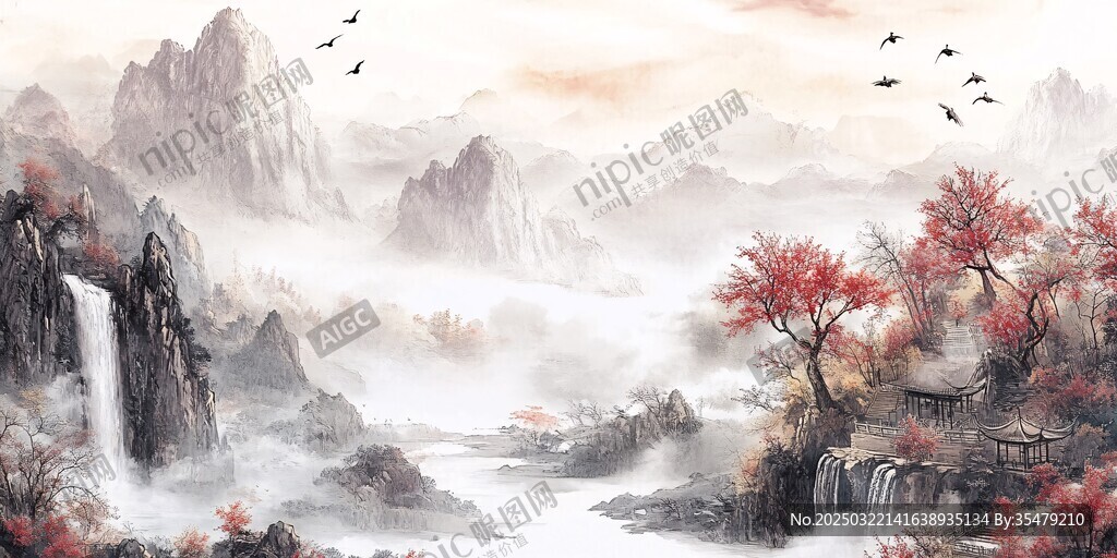 山水画中的秋日仙境