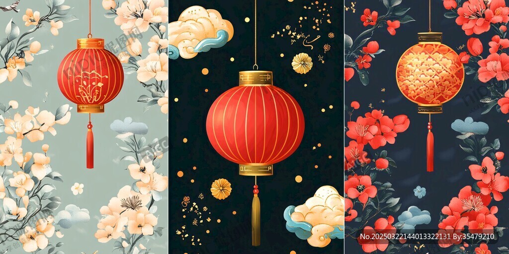 红灯笼与花卉图案