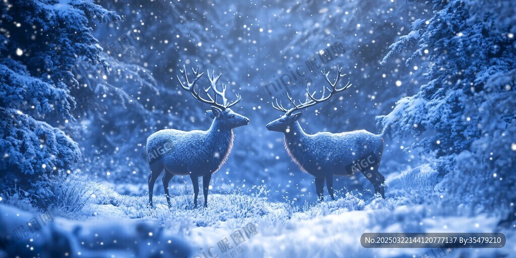 雪夜鹿影