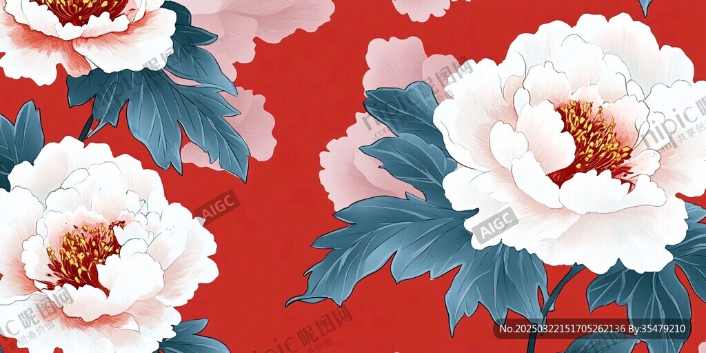 红色背景上的白色花朵
