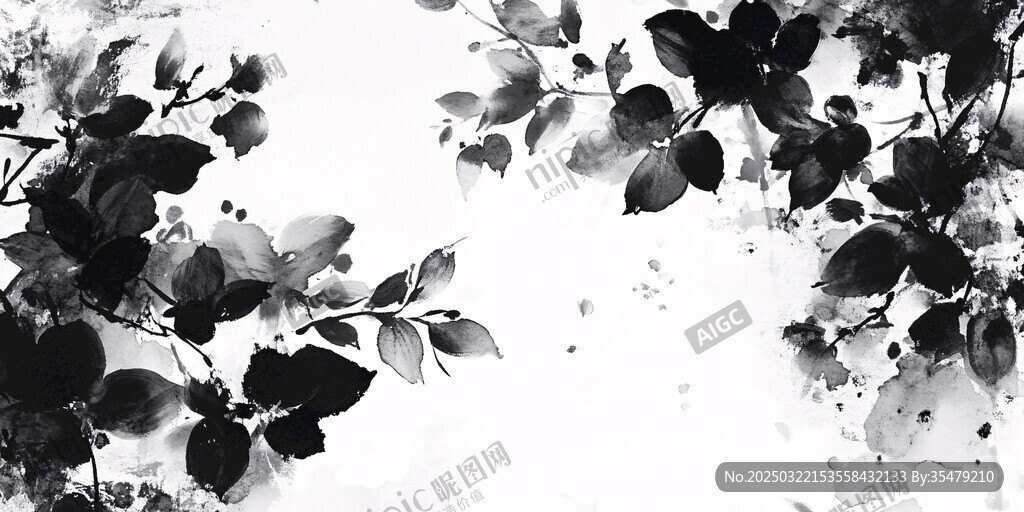 黑白花卉水墨画