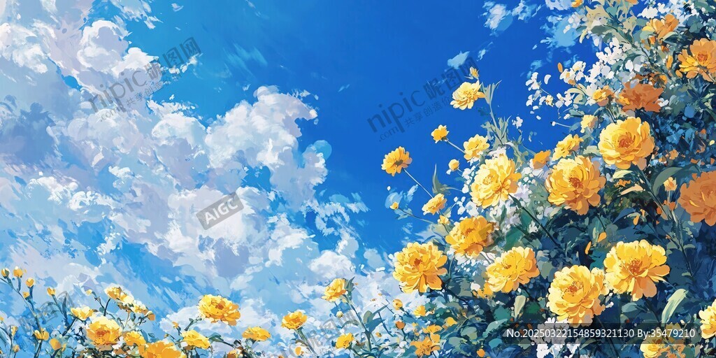 蓝天下的黄色花朵