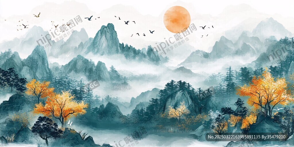 山水画中的秋日风景
