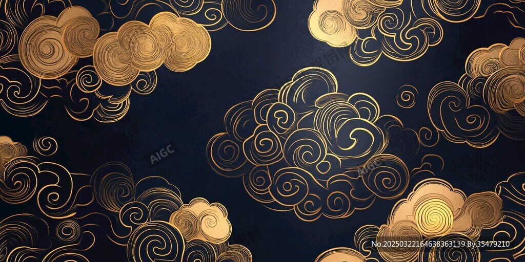 金色云彩在深蓝背景上