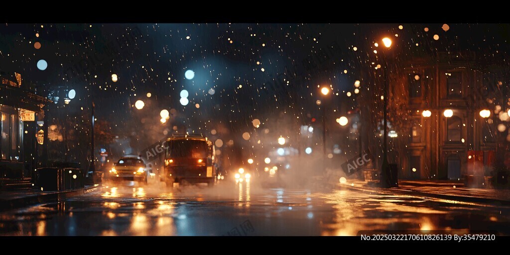 夜雨中的城市街道