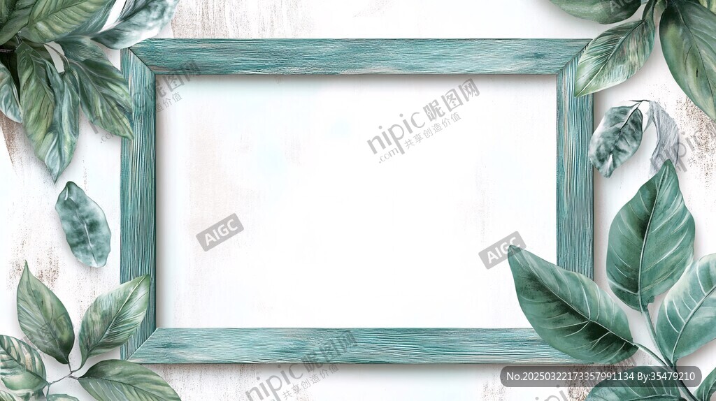 绿色植物与复古木质相框