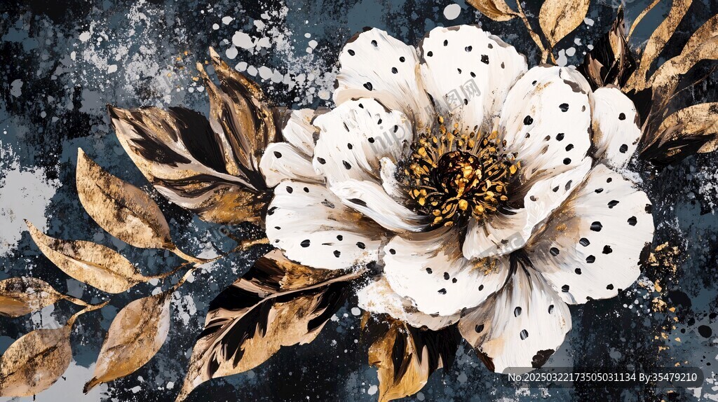 白色花朵与金色叶子