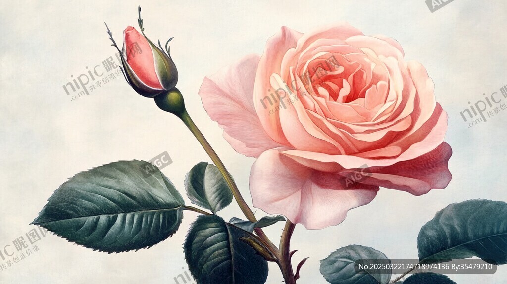 粉色玫瑰与花苞