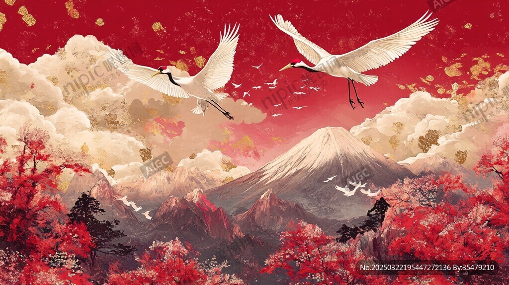 红天鹅飞越富士山