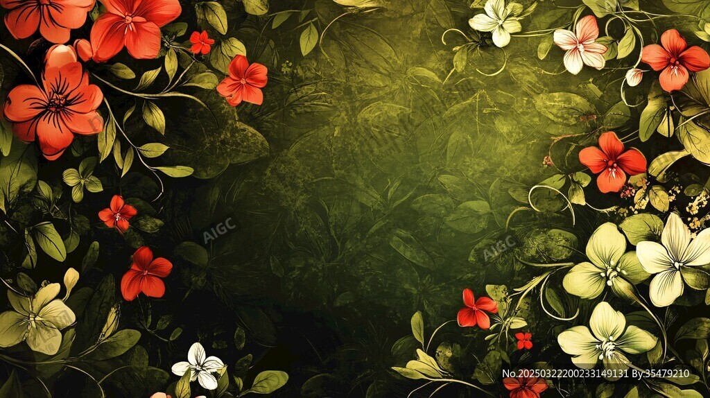 绿意盎然的花卉画作