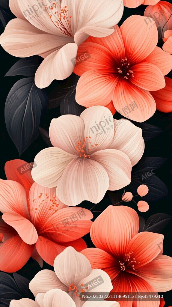 橙白花卉图案