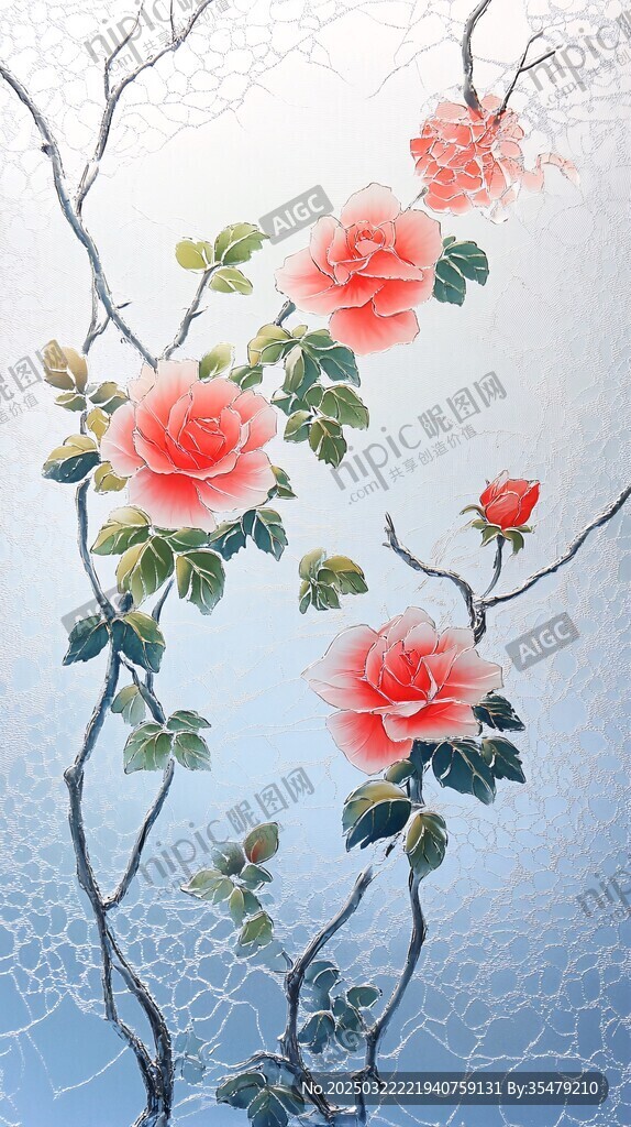 花卉玻璃画