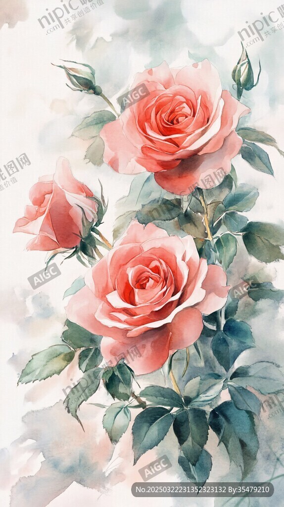 水彩玫瑰画