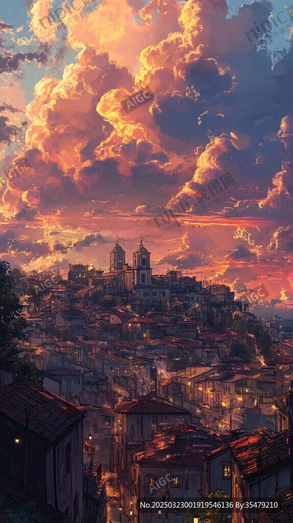 夕阳下的古城风景