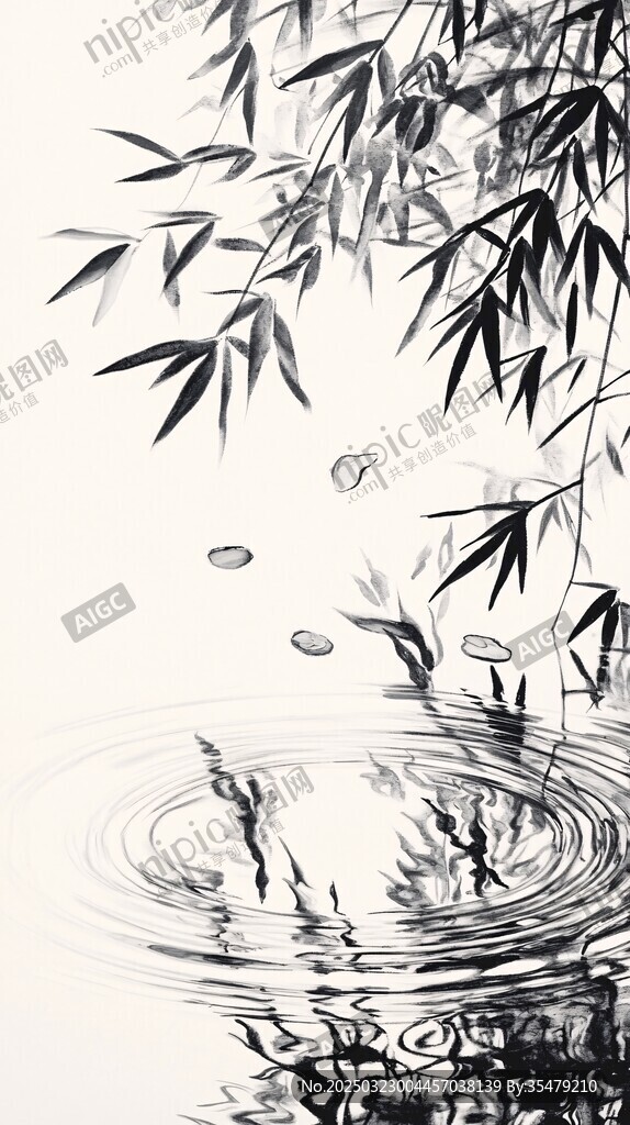 竹叶舞动水波荡