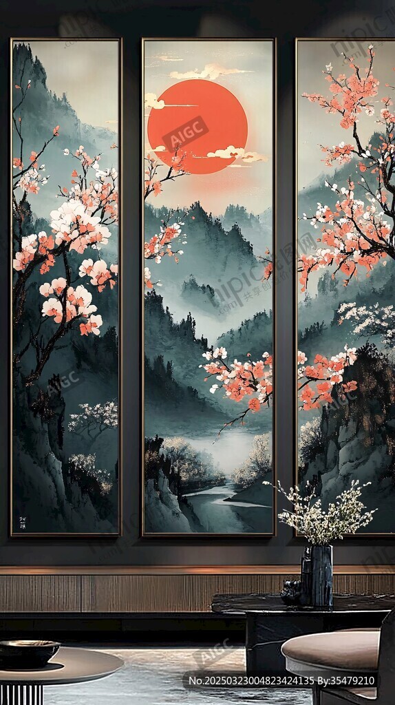 日出山水图