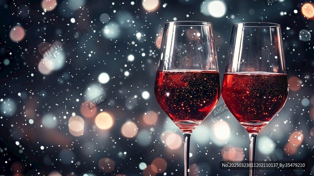 玫瑰香槟与雪夜的浪漫