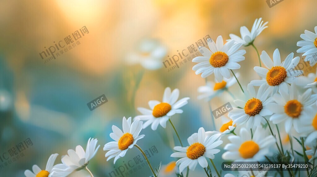 金色光芒下的雏菊盛宴