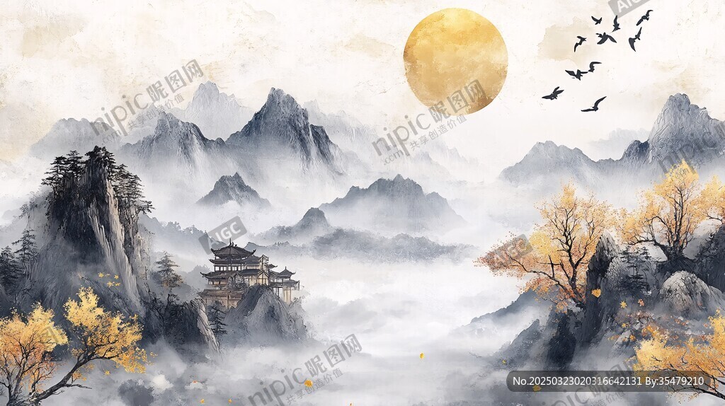 山水画中的秋日仙境