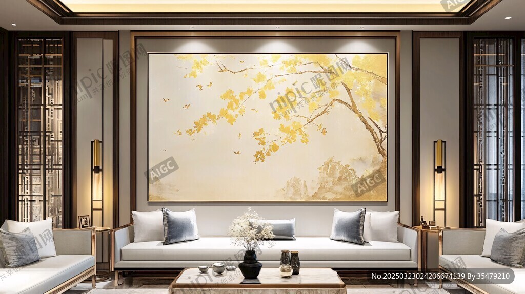 现代简约风格客厅 背景墙艺术画作