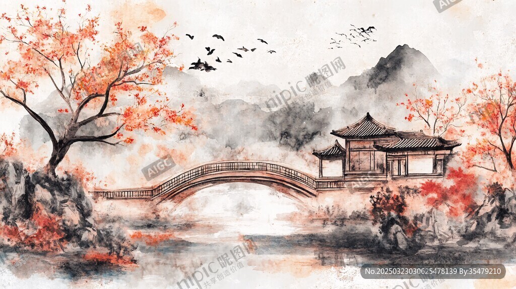 秋日小桥风景图