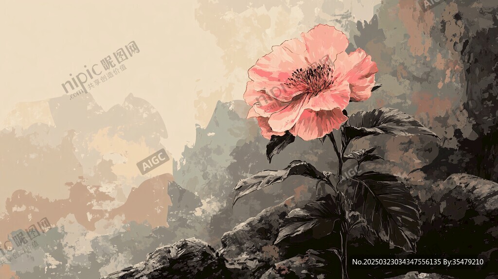 岩石上的粉色花朵