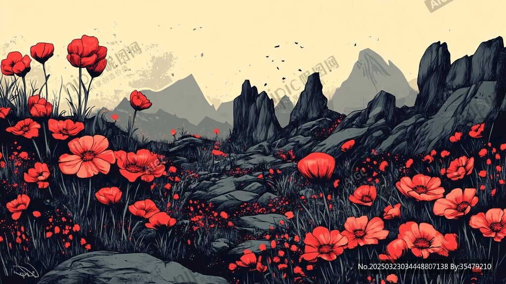 山谷中的红色花海
