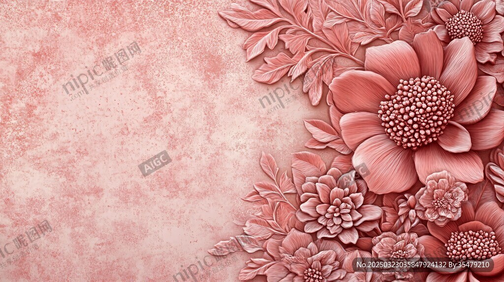 粉红色浮雕花卉艺术