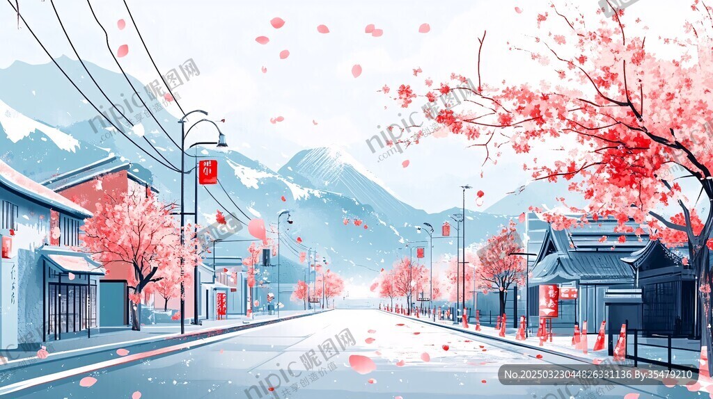 樱花盛开的街道