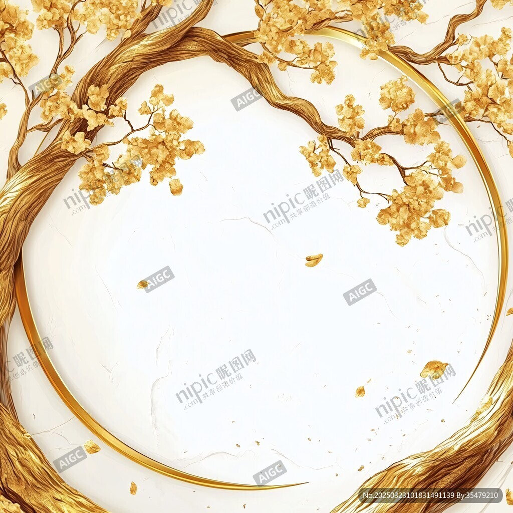 金色梅花环绕的圆形框架