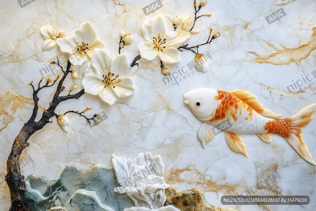 梅花金鱼壁画