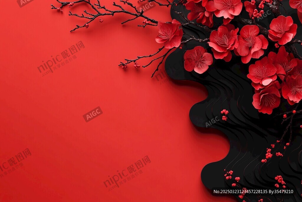 红梅绽放 波浪起伏