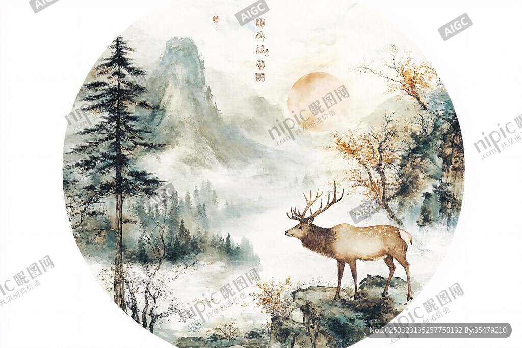 鹿角山水画