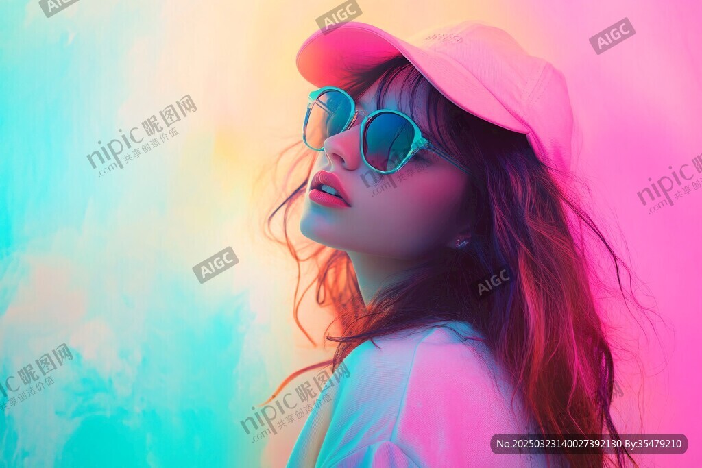 霓虹梦境中的时尚女孩