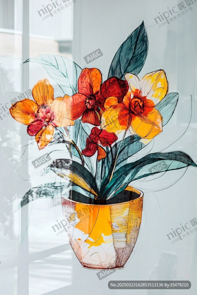 色彩斑斓的花卉艺术画