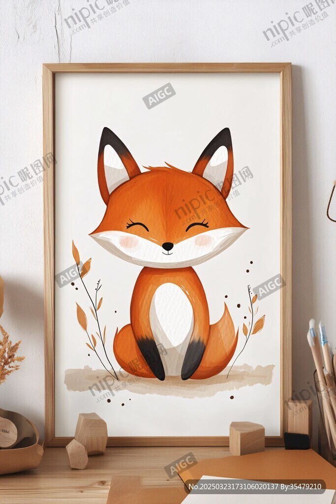 可爱狐狸画作