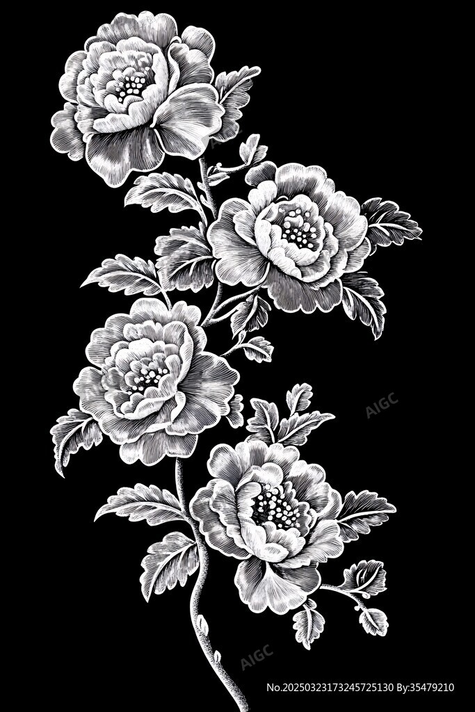 黑白花卉图案