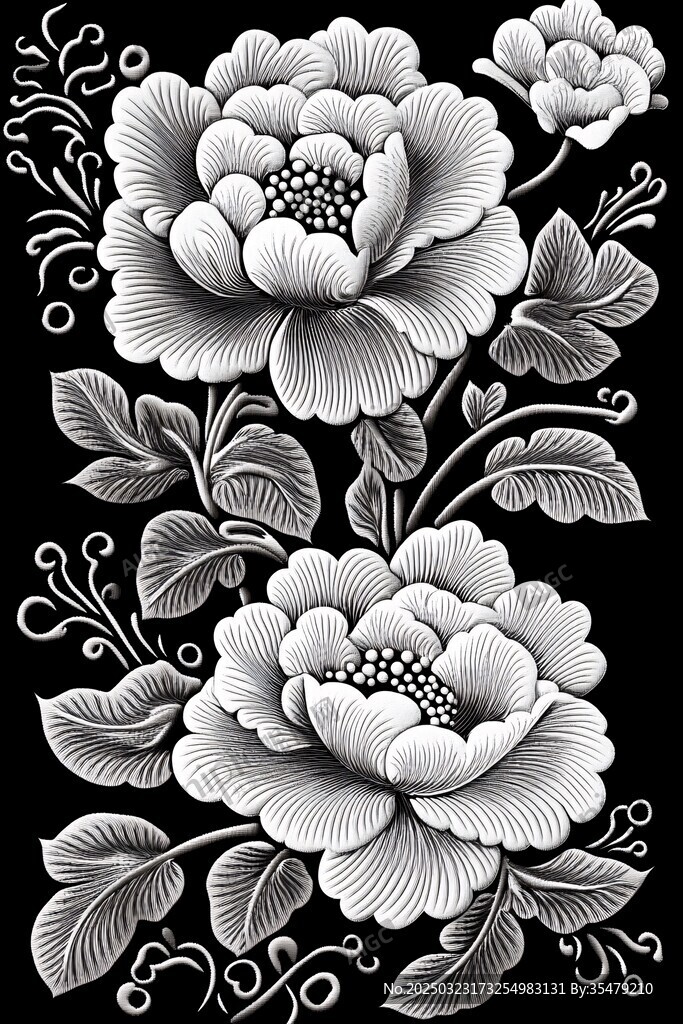 黑白花卉图案