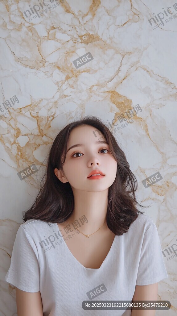 白衣女子大理石背景