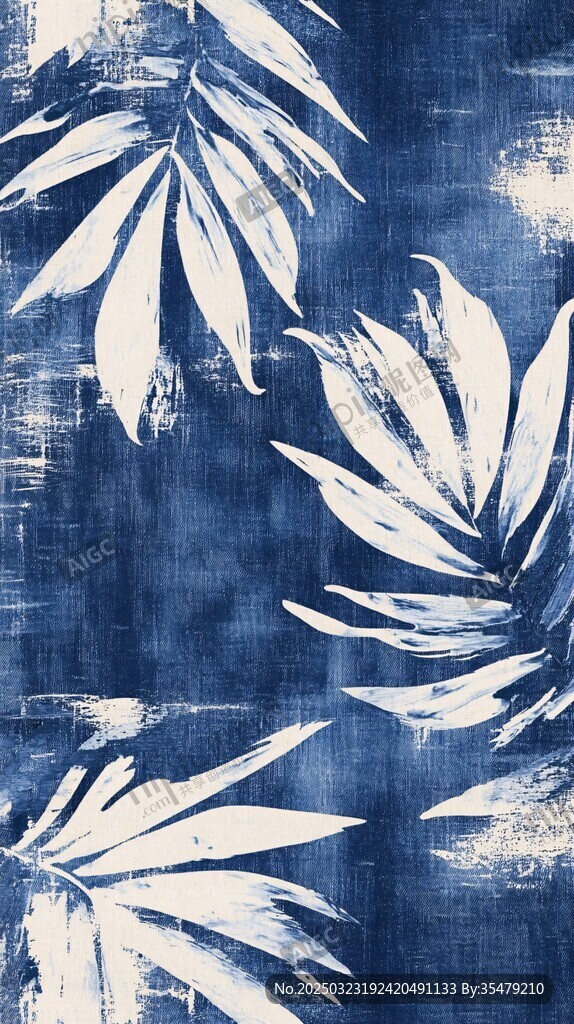 蓝色植物抽象画