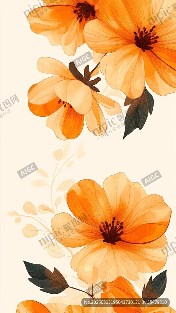 橙色花卉艺术作品