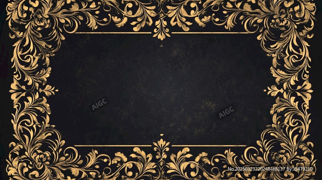 金色巴洛克风格边框的黑色背景