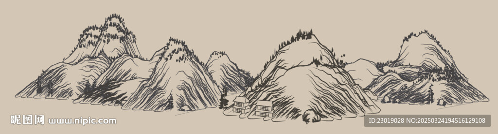 意境水墨线条山体结构
