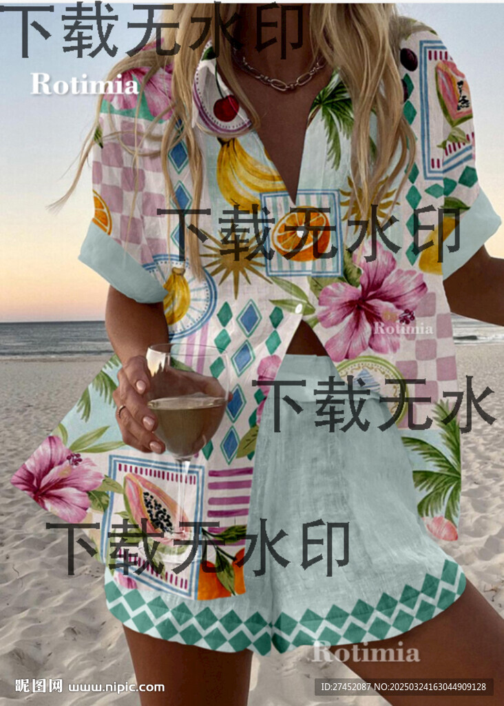 数码印花  水果 热带
