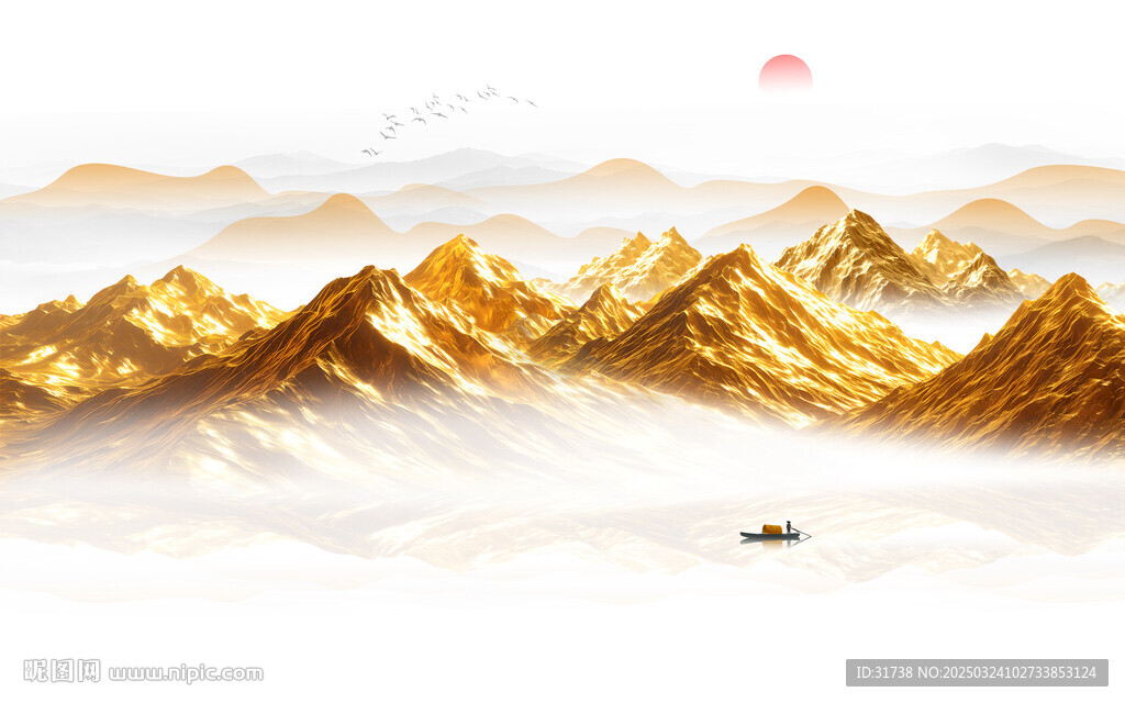 金箔山水画背景墙