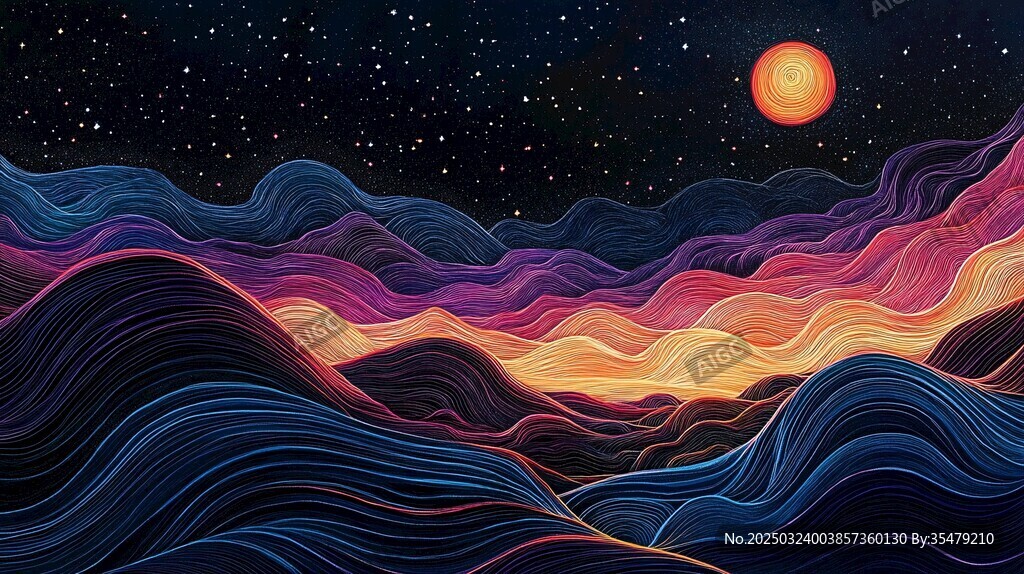 夜幕下的波浪星空