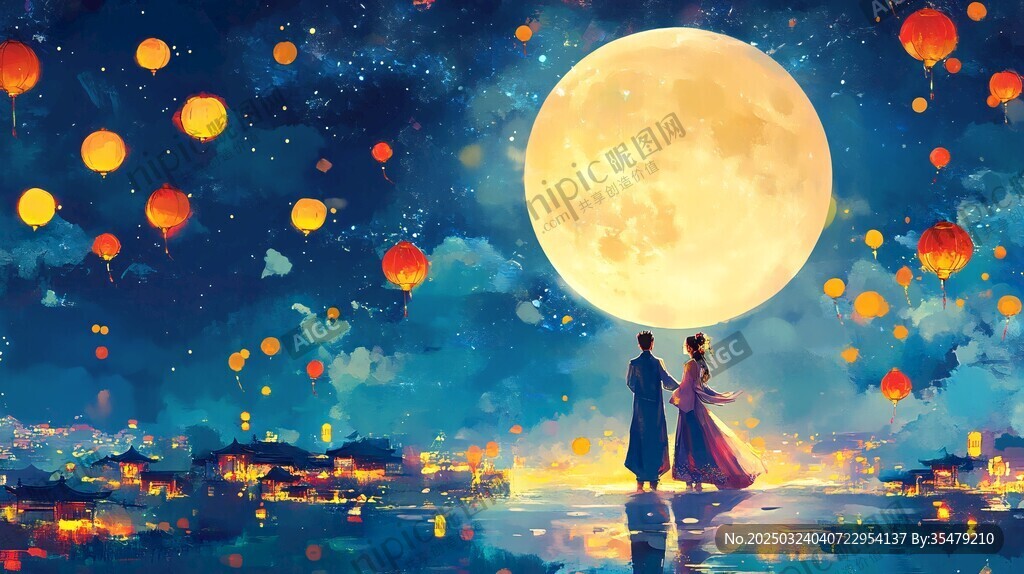 满月之夜 灯舞动 浪漫之城